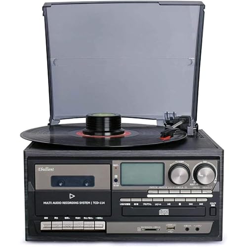 Tocadiscos de vinilo vintage con altavoces estéreo, lector de CD y casete para audio doméstico