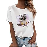Damen T-Shirt Sommer Süß Eule Druck Casual Rundhals T-Shirt Tunika Lässige Kurzarm-Oberteile Mode Gedruckt Kurzarm Tops Bluse Oberteile Shirts Elegant Basic Blouse Streetwear Laufshirt