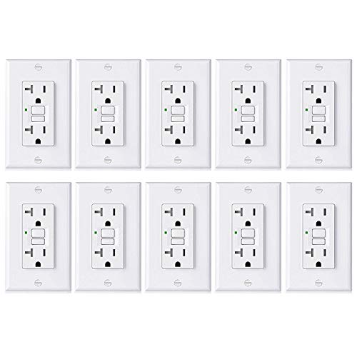 [10 Pack] BESTTEN GFCI Outlet, Slim Tamper-Resistant (TR) GFI Duplex Receptacle with LED Indicator, 20-Amp 125-Volt, Auto-Test Ground Fault Circuit Interrupter with Decor Wall Plate, White
