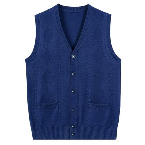 Men’s Elastic Solid Color Button Down Sweater Vest Lightweight Knitted Pure Color V-Neck Sleeveless Cardigans