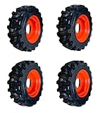 Set of 4-Galaxy Tires Heavy Duty 10-16.5 Muddy Buddy Skid Steer Tires on Wheels/Rims (8 lug) for Bobcat & more-10PLY -10X16.5-Extra Deep Tread- great for mud & dirt traction