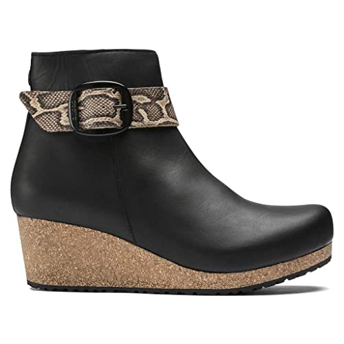 Birkenstock ELLI Women's Big Buckle, Leather, Zip Up Ankle Boots, Black Snake, Narrow Fit