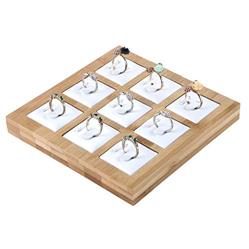 Bocar Jewelry Bamboo Display Stand Showcase Ring Organizer Tray (ZZ-9J-white Leather) Bocar Jewelry Bamboo Display Stand Showcase Ring Organizer Tray (ZZ-9J-white Leather)
