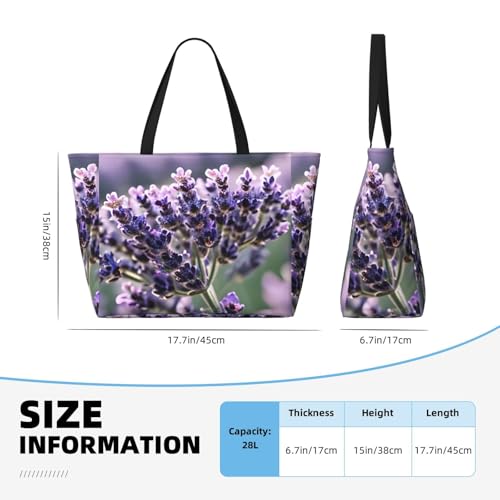 Lavender Flower Print Beach Tote Bag Waterproof Large Bags With Zipper Big Capacity For Vacation Travel4