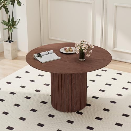 JZGORC Table à Manger Ronde Moderne, Table à Manger de Style Wabi-sabi, Table à Mangers en Grain de Bois Marron Clair avec Support de Base Cylindrique, 120...