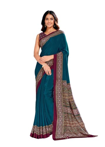 Image of Jaanvi fashion Women's Crepe Silk Saree with Unstitched Blouse Piece | Soft Lightweight Traditional Ethnic Wear Saree for Party, Wedding, Festival