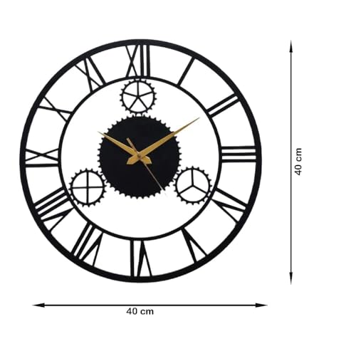 Image of Wall Clock Stylish Metal Analog Wall Clock for Living Room, Bedroom, Office, Kitchen, Home and Hall | Antique Fancy Big Size Modern Wall Watch (Black(DA-172), 40 CM)