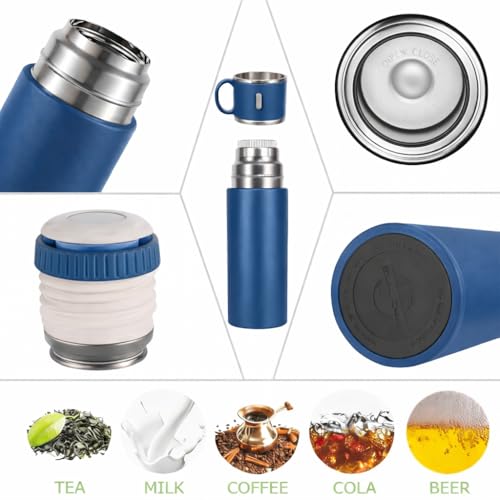 Image of Stainless Steel Hot & Cold Vacuum Flask with Cups | Premium Travel Set