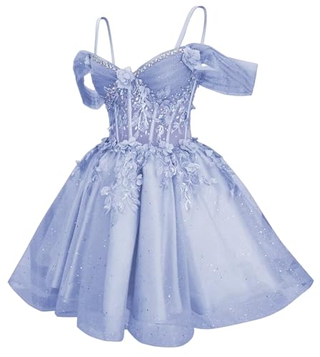 TRHTX Floral Flowers Tulle Homecoming Dress for Teens Off Shoulder DAMA Dresses Sparkly Beaded Graduation Dress4