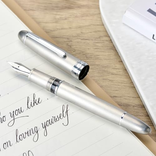 Image of Asvine J16 Brushed Titanium Fountain Pen Jowo Medium Nib Piston Filling, Ink Window, Wrench & Box