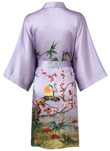 Image of Women's Silk Kimono Robe Short Bathrobe Nightgown 100% Mulberry Silk for Women - Classic Floral Pattern