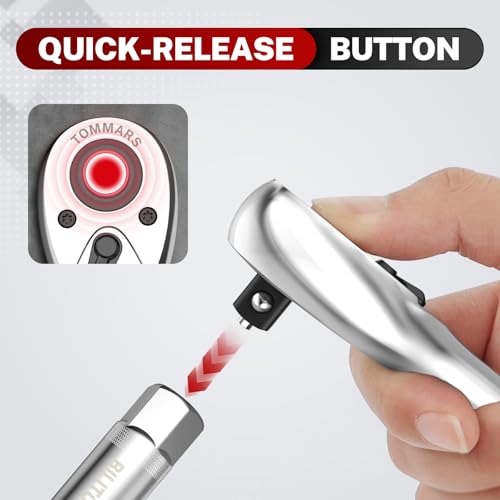Image of TOMMARS 1 /4 inch Drive Ratchet Socket Wrench, 72-Tooth Quick-Release Socket Ratchet Wrench Reversible, Gifts for Men Mechanic Hand Tools (Pack of 2)