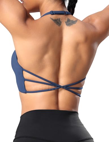 Image of YEOREO Women's Sports Bra Halter Workout Sports Bra Strappy Criss Cross Back Bra Removable Padded Yoga Crop Top