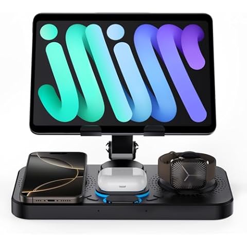 Wireless Charger 6 in 1 for Apple Charging Station for iPhone 16 Pro/15/14 Series, for AirPods Pro 4/3,Watch Charger for iWatch Series 10/9, Wireless Charging Station Cover