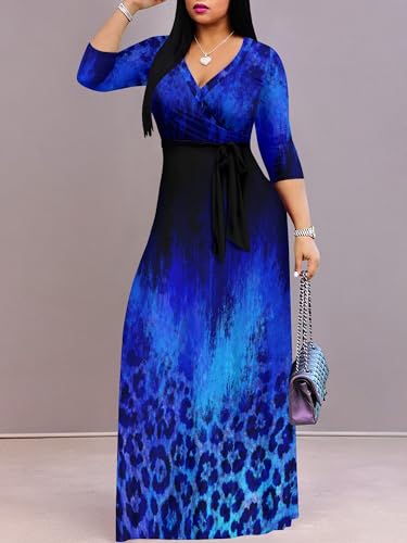 Image of PinkPatty Plus Size Dresses for Curvy Women V Neck Flowy Long Sleeves Wrap Maxi Dress Travel Vacation Outfits