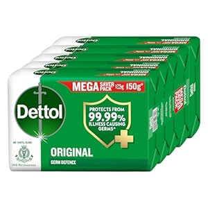 Dettol Original Germ Protection Bathing Soap Bar (750gm) | Kills 99.99% germs, 150 – Pack of 5 (packaging may vary)