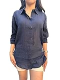 Ci Sono Linen Button Down Shirt (US, Alpha, Large, Regular, Regular, Navy)