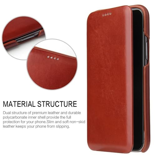 Étui pour iPhone 17 Pro en cuir véritable anti-rayure rouge