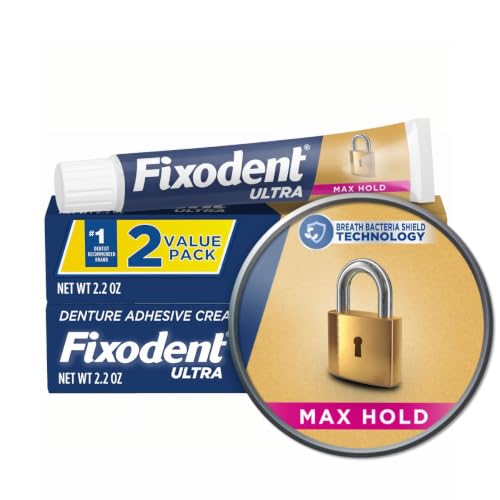 Fixodent Ultra Max Hold Denture Adhesive, White, 2.2 Oz (Pack of ...