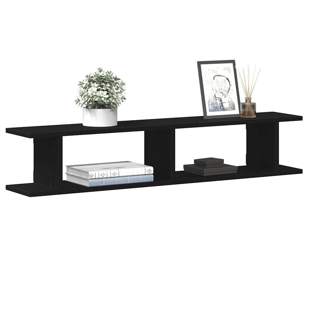 Homgoday Estante Pared 2uds Madera ingeniería Roble Negro 105x18x20cm Estantería de Pared Colgante Flotante Almacenamiento Espacio Decoración Artículos Diarios en Familia