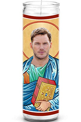 Chris Pratt Celebrity Prayer Candle - Funny Saint Candle - 8 inch Glass Prayer Votive - 100% Handmade in USA - Novelty Celebrity Gift