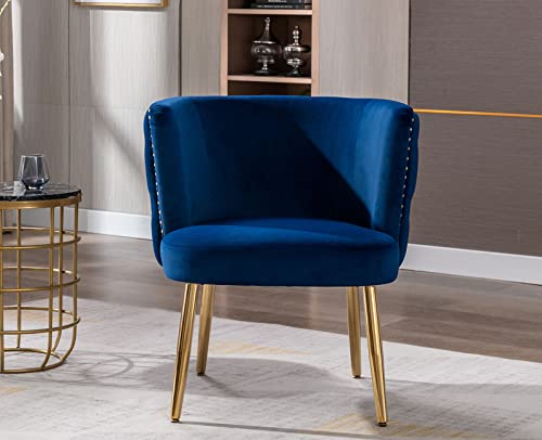 Shunzhi Upholstered Accent Chairs Set Of 2 Button Tufted Velvet Bucket Chairs Comfy Barrel Chairs Modern Reading Side Chairs With Gold Metal Legs And Armrest For Living Room Bedroom, Navy Blue #TOP5