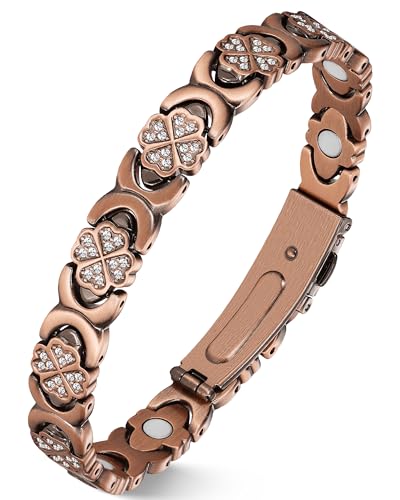 Jecanori Copper Magnetic Bracelet for Women with 3500 Gauss Magnets Flower Copper Bracelet Premium Fold-Over Clasp