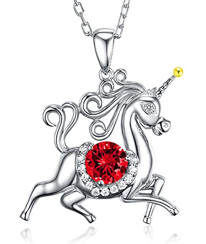 Sterling Silver Unicorn Necklace Garnet Pendant Jewelry For Girls Birthday Gifts For Daughter Animal Necklace #TOP16