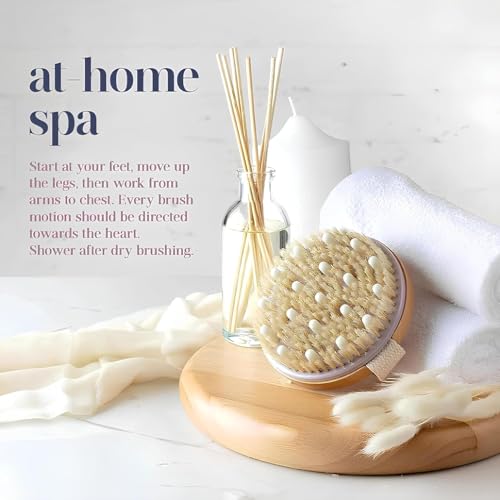 Image of Wooden Bath Brush with Massaging Nodes for Dry brushing | Wet and Dry Bath Brush for Cellulite and Lymphatic, Suitable all skin for Women & Men