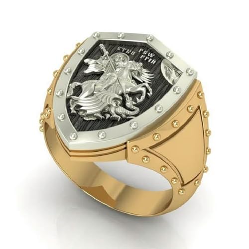 XJruixi Gothique Punk Chevaliers Templier 'George Le Victorieux' Maçonnique Bague pour Hommes Hip Hop Anniversaire Party Band Bijoux Bagues