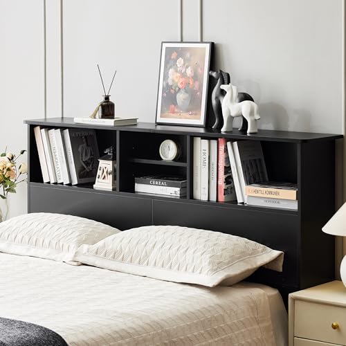 Howjoe Bookcase Headboard Queen Size, Sturdy and Durable Wood Headboards with 4 Compartments...