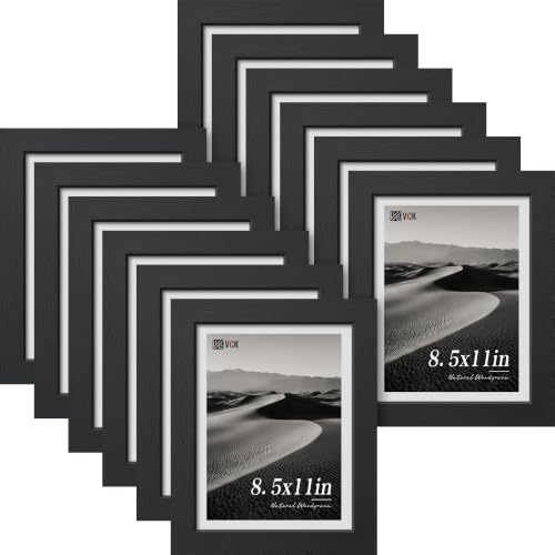 Image of VCK 8.5x11 Picture Frame Set of 12, Black Wood 8.5 x 11 Photo Frames for Wall Mounting Horizontally & Vertically