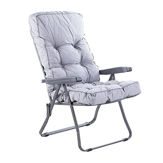 Alfresia Garden Recliner - Charcoal Chair with Classic Cushion - Adjustable Reclining Outdoor, Foldable Garden Chair - Choice of Cushion Prints (Grey)