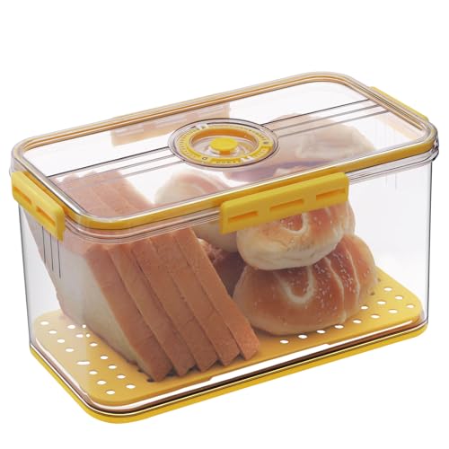 Gifhomfix Bread Box Airtight Bread Boxes for Kitchen Counter, Time Recording Bread Storage Container with Lid, Bread Holder for Homemade Bread, Toast, Bagel, Donut and Cookies, Yellow by Gifhomfix - Used condition - US$15.99