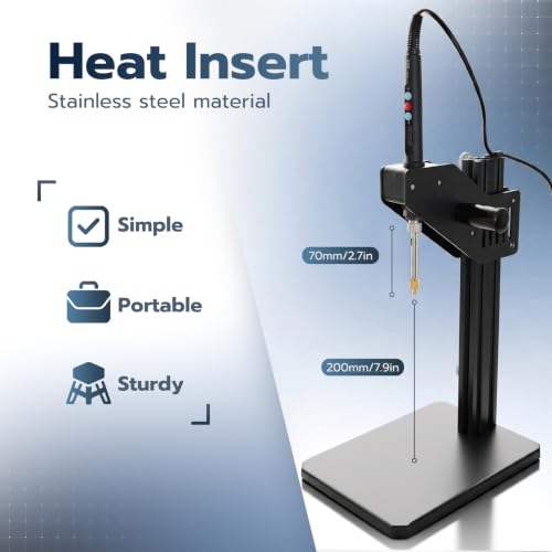 Image of Vertical Heat Set Insert Tools Kit 200mm Working Height for 3D Printing | Cxydm Pressing Machine with 60W Digital Soldering Iron,380PCS Female Thread Knurled Nuts & M2-M8 Brass Inserts for plastic