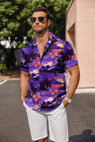 Image of COOFANDY Men's Linen Shirts Short Sleeve Casual Shirts Button Down Shirt for Men Beach Summer Wedding Shirt