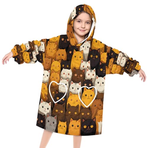 Wearable Blanket Hoodie for Kids, Bengal Cat Fleece Sweatshirt Blanket Oversized Blanket Sweatshirt with Pocket Flannel Warm Hooded Blanket 6-10 Year Old Girl Boy Gift, One Size