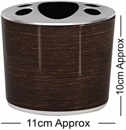 GLITZEN Classic 4 Piece Bathroom Accessory Set - Soap Dish, Hand Towel Tray, Tooth Brush/Paste Holder, Tumbler, Liquid Soap Dispenser,Bathrooms or Kitchen (Classic Wooden Finish-Brown) 1