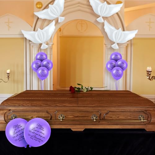 Image of Skylety 36 Pcs Memorial Balloons to Release with Dove Balloon, Purple | Helium, Remembrance for Heavenly Birthday, Memorial Services, Release in Sky Ceremony, Forever in Hearts Messages