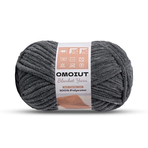 Image of OMoiout Chunky Chenille Yarn for Crocheting, Soft Baby Blanket Yarn, #7 Super Bulky, Chunky Knit Blanket Crochet Yarn, 7 oz /109.4 yds Fluffy Velvet Amigurumi Yarn(Dark Gray)
