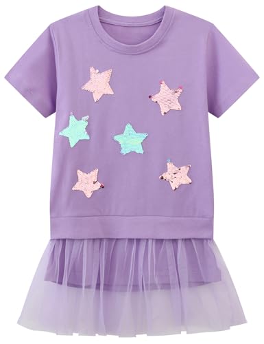 FreeLu Toddler Girl Clothes Cartoon Dress Casual Short Sleeves Dresses Cotton T-Shirt(3T,R002)