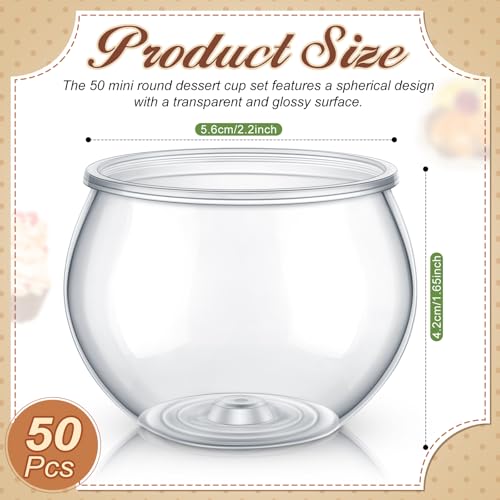 Newtay 50 Pcs 3 oz Sphere Plastic Dessert Cups for Party Small Clear Parfait Appetizer Cups Mini Round Dessert Bowl Disposable Ice Cream Salad Fish Bowl for Serving Wedding Event Birthday Party Cake - Thumbnail 3