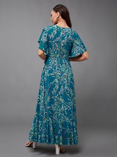 Image of Miss Chase Women's Multicolored-Base-Brown Relaxed Fit Maxi Lurex Chiffon Dress