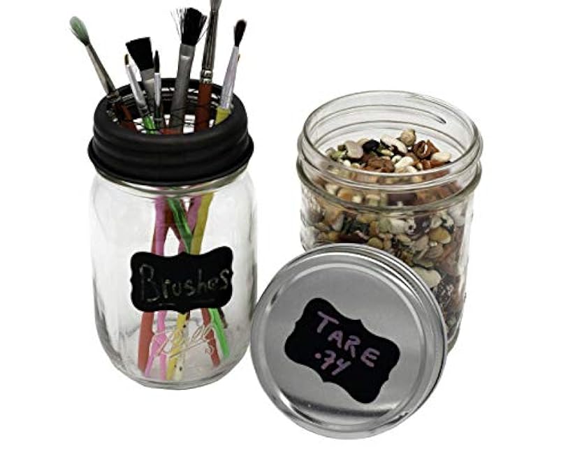 48 Chalkboard Label Stickers by Mason Jar Lifestyle - Reusable Black Vinyl Stickers for Jars and Lids (Scalloped Circle)