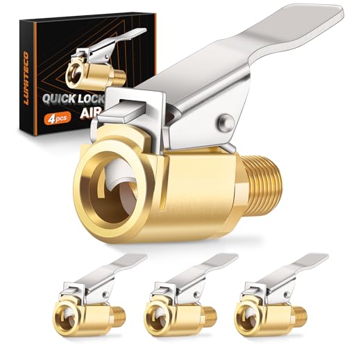 4-Pack Air Chuck Quick Connect Brass Tire Air Chuck with Clip Adapter Compatible with Schrader Valve No Leakage Tire Inflator Nozzle Adapter Unscrewed Connection Converted to Locking Connection