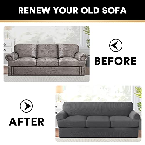 PrinceDeco T Cushion Sofa Slipcovers Bundle 3/4 Pieces Sofa Covers, Furniture Protector, Plaid Pattern, Removable and Washable, Grey - image 8