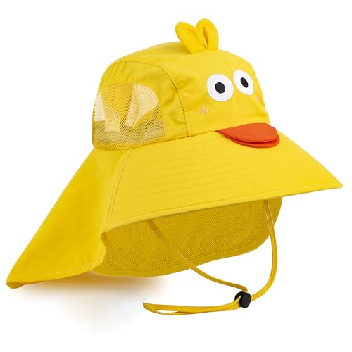 Image of Kids Sun Hat UPF 50+ Boy Girl Protection Hat Wide Brim Beach Hats with Mesh and Adjustable Chin Strap