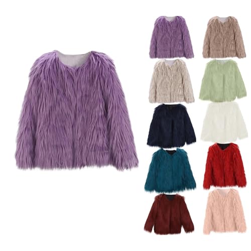Girls Faux Fur Coats Open Front Furry Coat Long Sleeve Shaggy Jackets Little Kids Winter Thick Warm Fluffy Outerwear