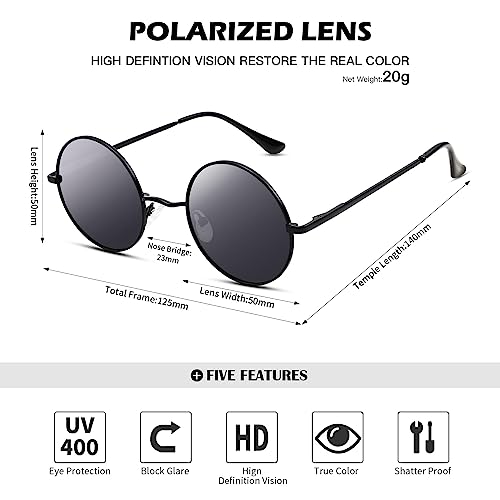 Small Round Polarized Sunglasses for Men Women Circle Retro Shades Metal Hippie Sunglasses2