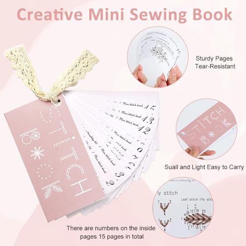 Image of PATPAT Embroidery Stitch Guide Brochure with Needle & Threads Beginners Stitch Skill Guide Book DIY Creative Sewing Practice Cards Set,Portable Mini Sewing Book Craft Kit for Embroidery and